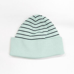 Strickmütze Umschlag Bio-Baumwolle gestreift GOTS - Mint